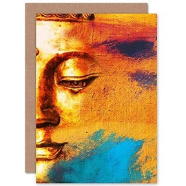 Fine Art Prints CPDT0006 Buddha Face Gold Collage Greeting Card with Envelope Inside Premium Quality, Yellow