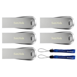 SanDisk Ultra Luxe 512GB USB 3.1 Flash Drive (Bulk 5 Pack) Works with Computer, Laptop, 150MB/s 512 GB PenDrive High Speed All Metal (SDCZ74-512G-G46) Bundle with (2) Everything But Stromboli Lanyards