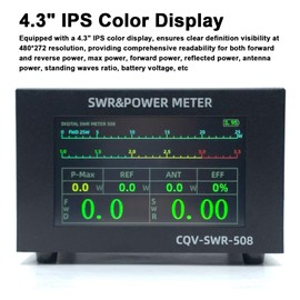 SWR Meter, 200W High Power Digital SWR Meter with 1.8 to 54 Frequency 4.3 Inch IPS Color Display Auto Shutoff and Fine Tuning Function