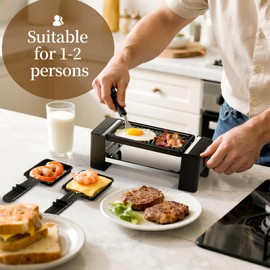 Electric Griddle Indoor Grill Small Korean BBQ Grill, Mini Electric Grill Outdoor with 2 Raclette Cheese Pan for Indoor Cooking Non-Stick Removable Plate, 350W Black Ideal for Home Apartment Cooking