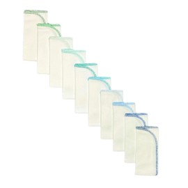 1 Ply 11x12 Inches White Cotton Birdseye Paperless Towel Set of 10 Assorted Blues and Greens- Proudly Made in the USA