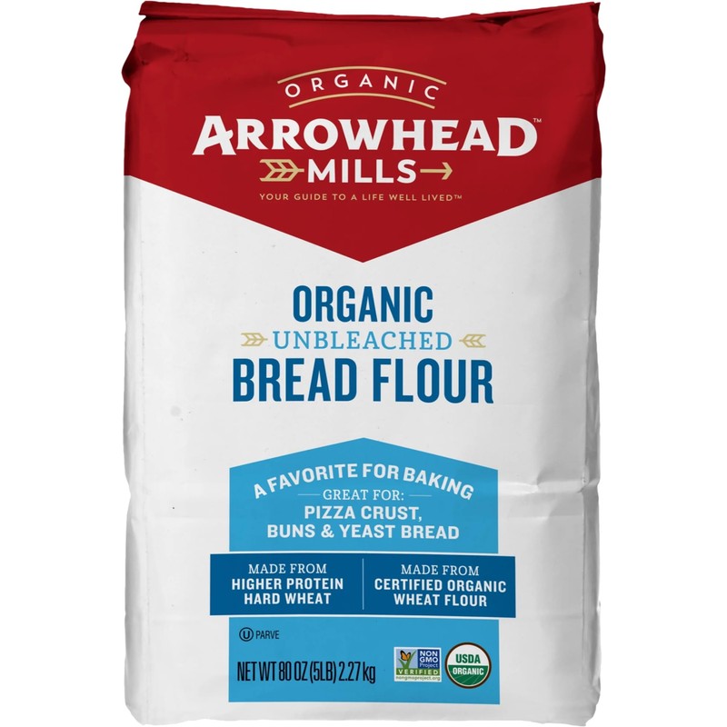Arrowhead Mills Organic, Non-GMO, Unbleached Bread Flour, 5lb (Pack of