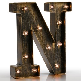 Vintage Light Up Marquee Letters with Lights – Illuminated Industrial Style Lighted Alphabet Letter Signs - Coffee Bar Apartment Bedroom Wall Home Initials Decor - N