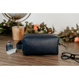 VELLAIRE Genuine Leather Toiletry Bag, leather dopp kit for mens travel toiletry bag mens toiletry bag shaving bag cosmetic bag for women mens dopp kit leather toiletry bag for men (Blue)
