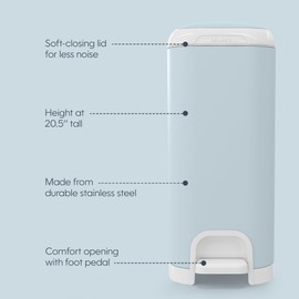 Diaper Genie Select Pail (Blue) is Made of Durable Stainless Steel and Includes 1 Starter Square Refill That can Hold up to 165 Newborn-Sized Diapers.