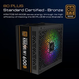 GAMDIAS 600W Bronze PSU, RGB Gaming PC Power Supplies 600W 80 Plus Bronze Certified 600 Watt PSU for Computers with Active PFC, Kratos M1-600B