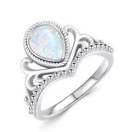 DOLIOX 8x6MM Teardrop White Opal Ring, Sterling Silver Engagement Wedding Boho Ring Jewelry Gift for Women, Gemstone, Opal