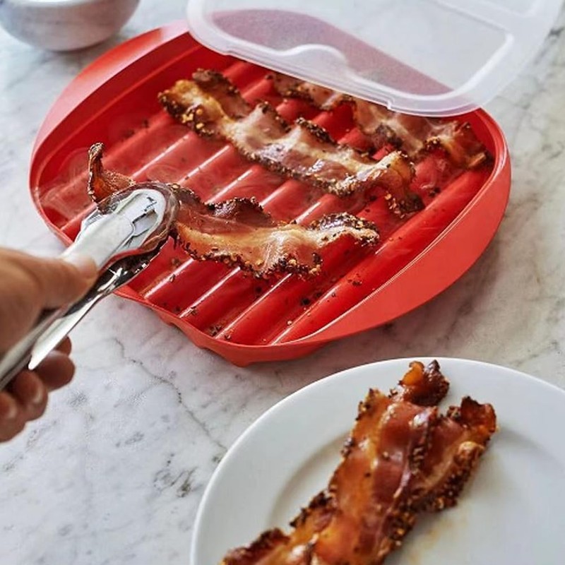 Microwave Bacon Tray with Splatter Lid, Bacon Rack, Microwave Easy