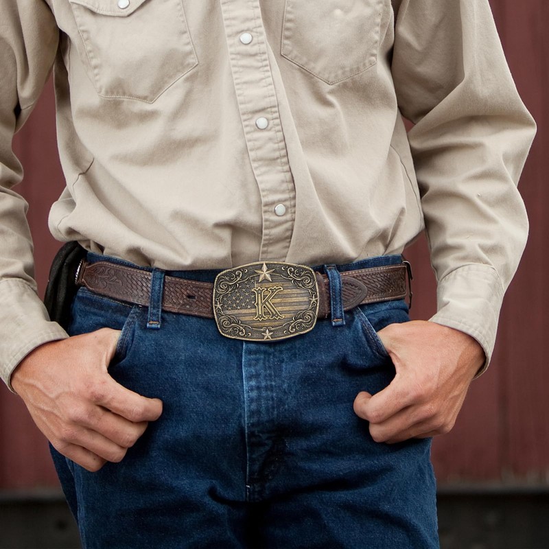 Western Belt Buckle Men Initial Letter ABCDJRM to Z Rodeo