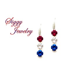 Austrian Crystal Patriotic Triple Stone Dangle Earrings, Red White and Blue, Independence Day, July 4th Holiday Jewelry, Assorted Finishes