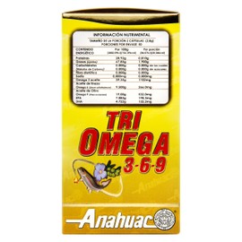 TRIOMEGA 3, 6, 9, Suplemento Alimenticio, Salud Cardiovascular, 100 capsulas, Anahuac.