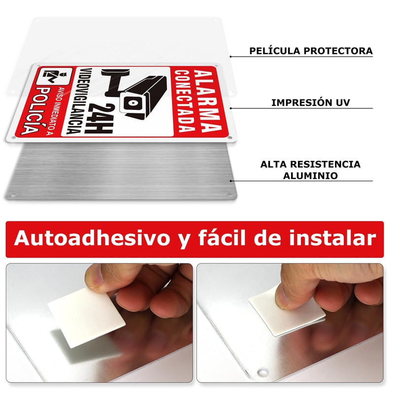 YIKIADA Cartel Videovigilancia - Placa alarma - Aviso a Policía