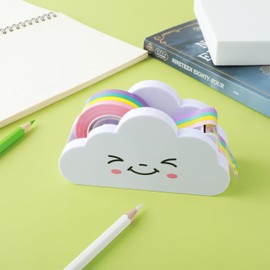 1 Pc White Tape Desk Dispenser Cute Tape Cloud Tape Cutter with Rainbow Novelty White Tape Dispenser Holder for Home School Office Stationary Packaging Wrapping Craft Supplies Tape Dispensers