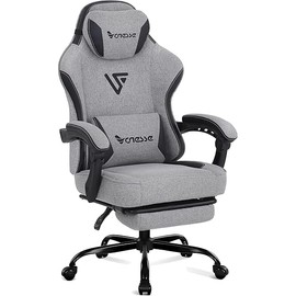 Vonesse Gaming Chair, Computer Chair Fabric with Pocket Spring Cushion, Office Chair with Footrest and Massage Lumbar Support, Reclining Gaming Chairs for Adults 250LBS (Grey)