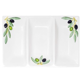 Handmade Italian Ceramic Rectangular Dish in Olive Design, Dreigeteilter/Approx. 31 x 21 cm