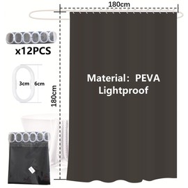 COEHSFY Waterproof Shower Curtain PEVA Bath Shower Curtains for Bathroom180cmx180cm Sizes with 12 Plastic Hooks (Black)
