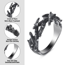 KIRTIJW Mens Thorns Crown Ring Stainless Steel Branch Jesus Crown of Thorns Rings Jewelry for Men Women Size 13