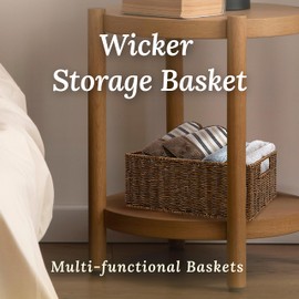 WeeNest Wicker Basket with Handle, Wicker Baskets for Organizing, Shelf Baskets, Shelf Baskets for Organizing, Woven Basket with Handles, Wicker Basket Organizers, Resin Wicker Set of 3, Toffee