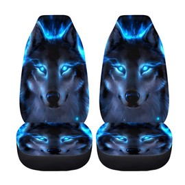 chaqlin Neon Blue Wolf Car Seat Covers Set, Women Men Cool Car Interior Decoration with Wolf Printed Universal Bucket Seat Cover, Vehicle Front Seat Protection, Pack of 2