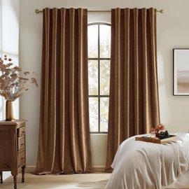 Woaboy Back Tab & Rod Pocket Velvet Curtains 84 Inches Long 2 Panels Set, Brown Classical Thermal Insulated Light Blocking Window Drapes for Bedroom Living Room Nursery Privacy, W52 x L84
