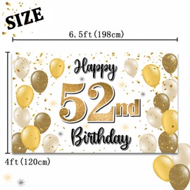 LASKYER Happy 52nd Birthday Large Banner - Cheers to 52 Years Old Birthday Home Wall Photoprop Backdrop,52nd Birthday Party Decorations.
