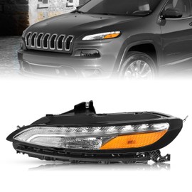 SOCKIR Parking Light Turn Signal Headlight Fit For 2014-2018 Jeep Cherokee OE Style LED DRL Chrome Bumper Lamps Driver Side