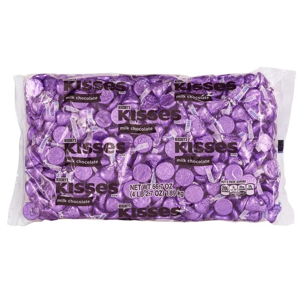 HERSHEY'S KISSES Purple Foils Milk Chocolate Candy, Bulk Candy, 66.7 oz Bulk Bag (400 pieces)