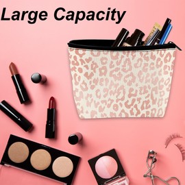 DEMACYA Rose Gold Leopard Makeup Bag for Purse Waterproof Funny Cosmetic Bags for Women Zipper Travel Toiletry Pouch Makeup Bags Gift 9.5×5.9 Inch