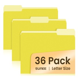 SUNEE File Folders, 36 Pack Manilla Folders 8.5 x 11, Colored File Folders Home Office School Supplies for Documents Files Paper, Yellow Colors