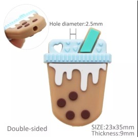 Crafty Mama Wholesale 1 pc. Silicone Focal Bead, Beadable 23 x 35mm Brown Boba Iced Coffee