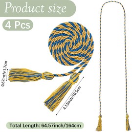 CABODYALS 4Pcs Blue And Gold Honor Cords Decorative Braid With Tassels Ropes Belt Tie Backs Bulk Pack Polyester Soft Touch Cord for Graduation Students Party Bachelor Gown Accessories Decor