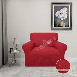 Easy-Going 100% Waterproof Chair Couch Cover, Dual Waterproof Sofa Cover, Stretch Jacquard Sofa Slipcover, Leakproof Furniture Protector for Kids, Pets, Dog and Cat (Chair, Christmas Red)