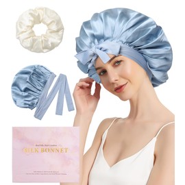 WELROG Silk Bonnet Sleep Cap, 100% Mulberry Silk Bonnet, Sleep Cap, Silk Hair Cap for the Night, Silk Scrunchie
