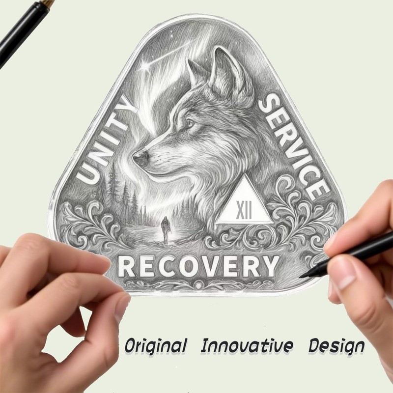 Leafence Wolf Sobriety Coin AA Recovery Medallion Unity Service Recovery