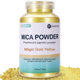 Mica Powder,200g/7.42oz Large Jar,Magic Gold Yellow Mica Powder Pigment for Epoxy Resin，Lip Gloss，Paint，Dye，Soap Making，Nail Polish,Candle Making,Bath Bombs
