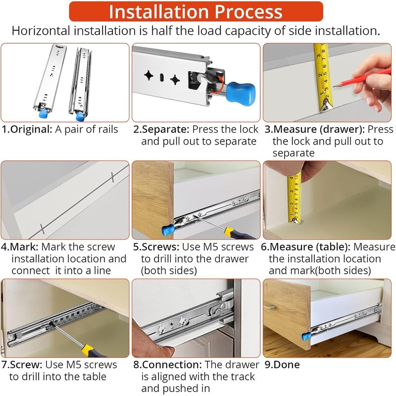 Heavy Duty Drawer Slides with Lock 20 Inch,3-Fold Full Extension