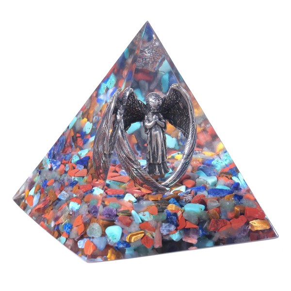 KYEYGWO Mixing Stone Crystal Pyramid Stone with Carved Copper Angel