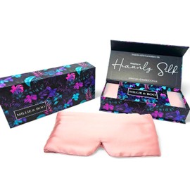 Millie & Boo Silk Sleep Mask - 100% Pure Organic Mulberry, 22 Momme Silk Eye Mask, Adjustable and Comfortable Fit for Men and Women, Luxury Eye Mask for Sleeping with Gift Box (Pink)