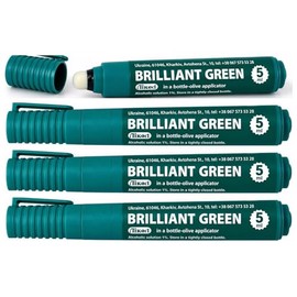 Lápiz marcador Zelionka antiséptico verde brillante al 1%, 4 x 5 = 0.7 onzas líquidas, paquete de 4 primeros auxilios para el tratamiento de heridas para el cuidado de la piel, paquete de viaje