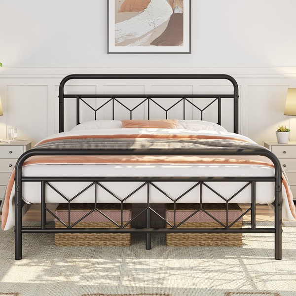 Yaheetech Metal Platform Bed Frame Mattress Foundation with Diamond Pattern