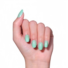 BFY Press on Nails Short Oval Fake Nails, Pale Green Gel Acrylic Nails, Solid Color Glossy False Nails Kits Salon Quality Stick Glue on Nails Tip 24 Pcs