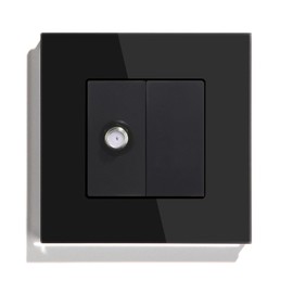 BSEED Wall Socket EU Standard 1/2 Satellite Socket Flush-Mounted and 1/2 Blank Panel with Glass Frame Black 86 mm