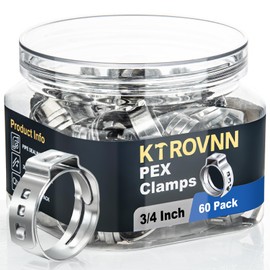 KTROVNN 60 Pack 3/4 Inch PEX Cinch Clamps Rings, Heavy Duty 304 Stainless Steel Pex Crimp Rings, Thickened Single Ear Hose Clamps for PEX Tubing Pipe Fitting Connections