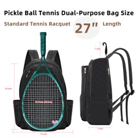 BEEYEO Tennis Bag, Professional Quilted Tennis Backpack Tennis Racket Bags for Women Men for Pickleball Tennis Badminton (Black)