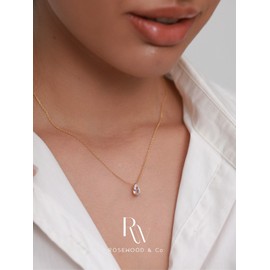 rosewoodandco Non Tarnish 18k Gold Plated Crystal Waterdrop Pendant Necklace in Gift Box -N049