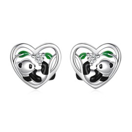 Zepmais Hypoallergenic Panda Studs Earrings 925 Sterling Silver- Heart Shape Animal Studs Earrings For Panda lovers-Birthday Jewelry Gift For Women Sensitive Ears