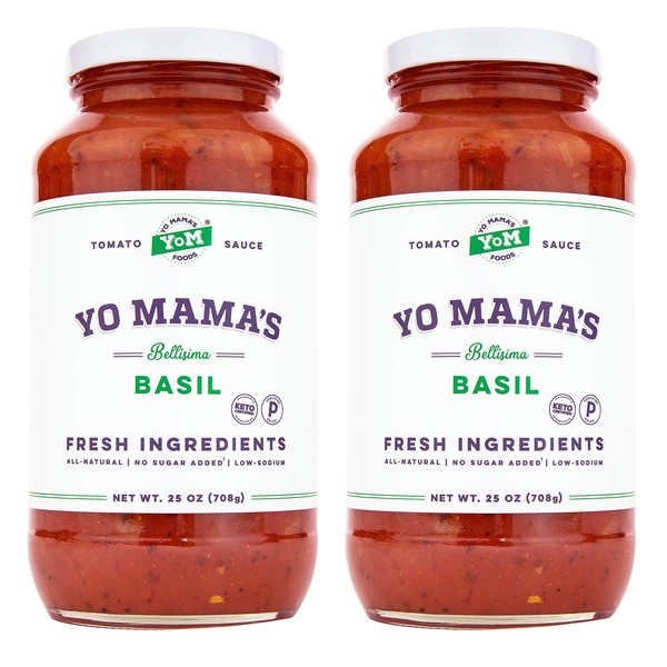 Keto Tomato Basil Pasta Sauce by Yo Mama's Foods - Pack of (2) - No Sugar Added, Low Carb, Low Sodium, Vegan, Gluten Free, Paleo Friendly, and Made with Whole, Non-GMO Tomatoes
