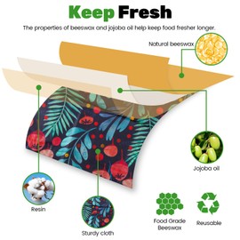 Diakey 2 Pack Beeswax Wraps Bag for Food, 14x10in, Reusable Bread Bags for Homemade Bread, Beeswax Paper Food Storage Wrap for Sourdough, Sandwich, Cheese, Fruit, Snack, Leaf