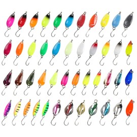 Fishing Trout Spoon Set, 46 Pieces, Trout Spoon, Trout Spoon, Single Hook Set, Trout Bait, Spinner Fishing Lure, Fishing Accessories, Spinner Blinker Set for Trout, Fishing Spoons, Trout, Bass,