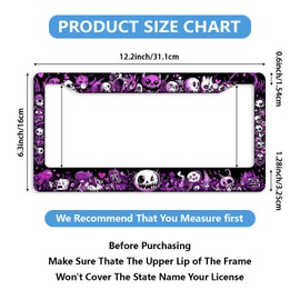 2PCS Cartoon Demon License Plate Frame Purple Horror Monster Doodle Kawaii Car Front License Plate Personalise Stainless Steel Metal Car Plates Funny License Plate Frames Decorative 12.3" x 6.3"